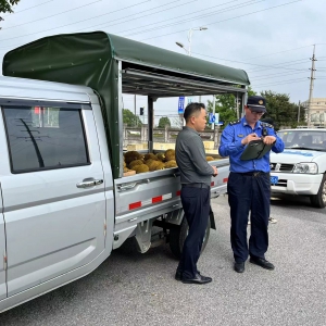 小貨車占道賣榴蓮，兩當(dāng)事人分別被松江區(qū)九亭城管中隊(duì)罰款300元