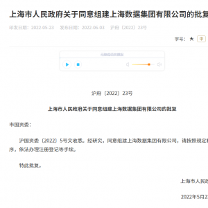 上海市政府：同意組建上海數(shù)據(jù)集團有限公司
